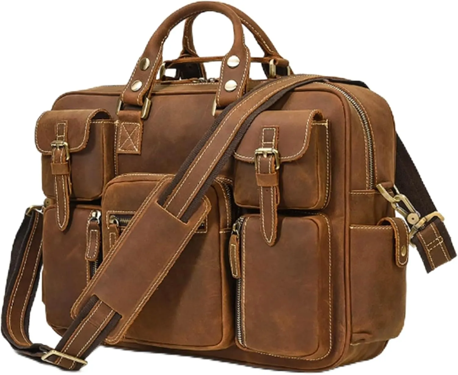 PU Leather Messenger Bag for Men, Waterproof, 16" Laptop Briefcase, Vintage Business Crossbody Computer Bags, for Office Business College