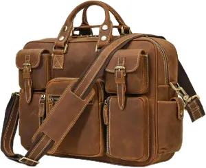 PU Leather Messenger Bag for Men, Waterproof, 16" Laptop Briefcase, Vintage Business Crossbody Computer Bags, for Office Business College