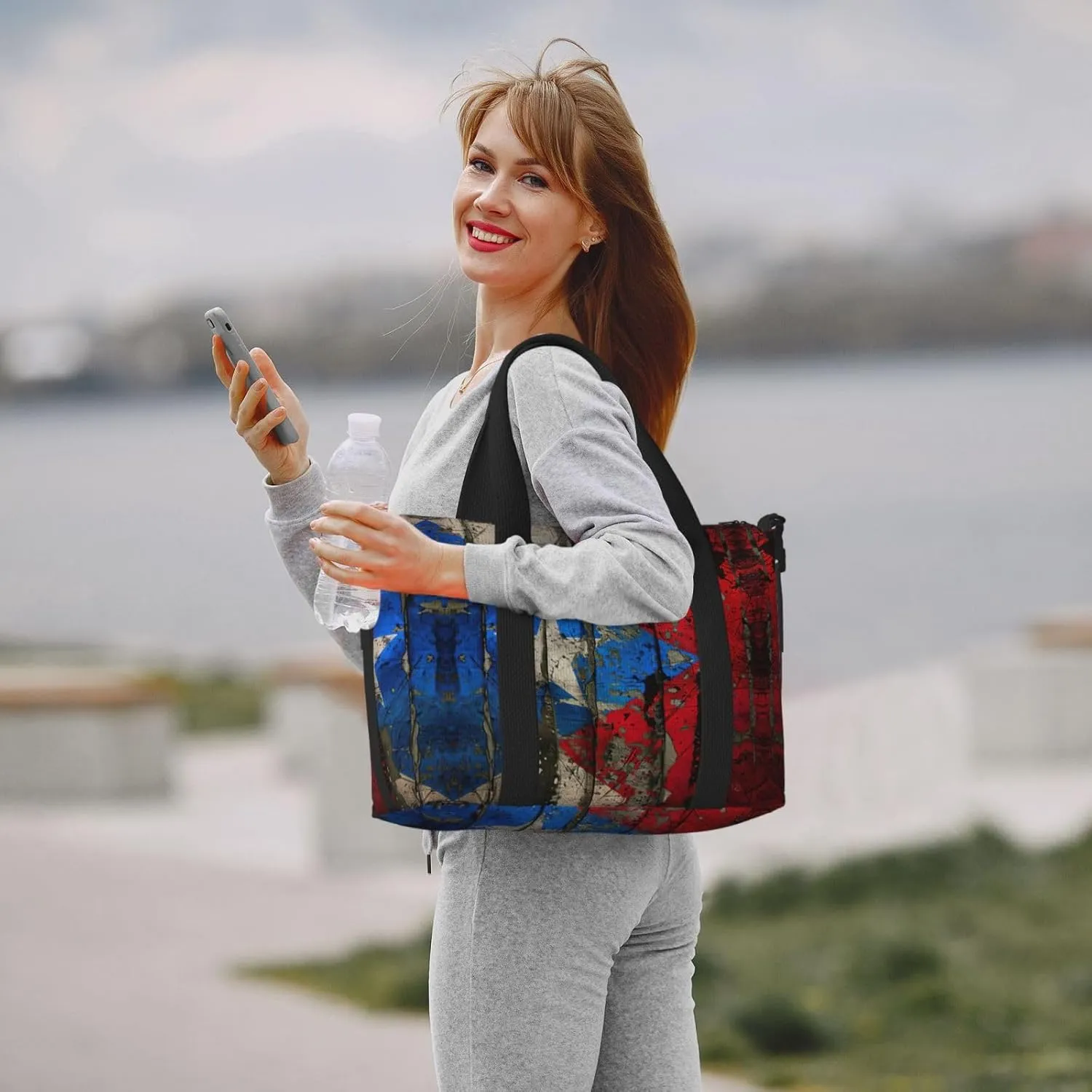 Puerto Rico Wallpaper Flag Women Travel Duffel Bag, Large Weekender Carry-On Tote, Gym Workout Bag,Mommy Hospital Bag