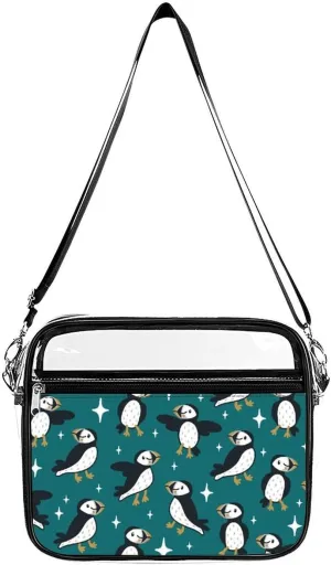 Puffins with Stars Clear Crossbody Bag with Adjustable Shoulder Strap PVC Clear Purse Messenger Bag for Men Women