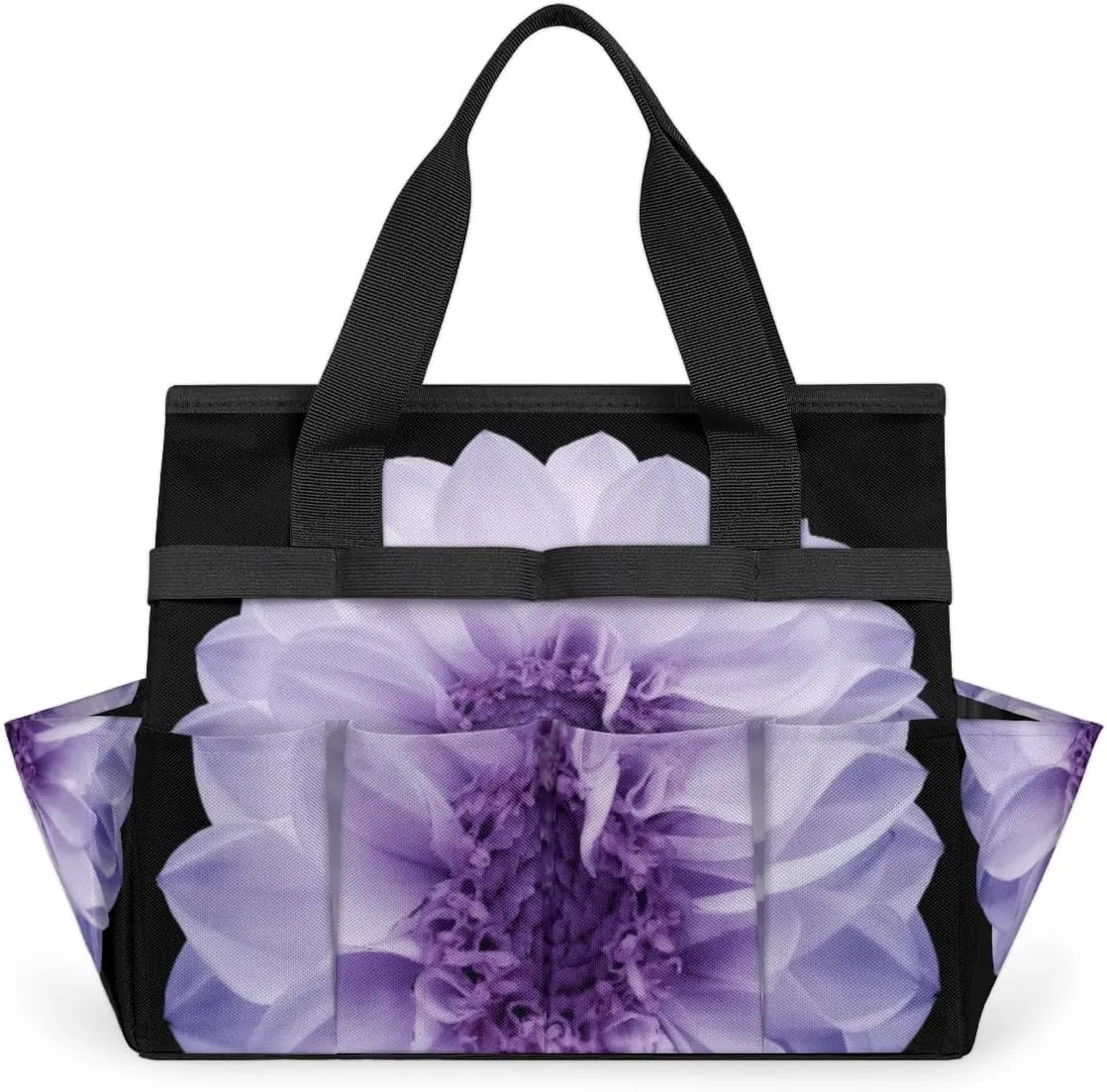 Purple Dahlia Garden Tool Bag Waterproof Gardening Tool Storage Bag with Handle & 10 Pockets Gardening Tote Bag for Women Garden Tool Organizer