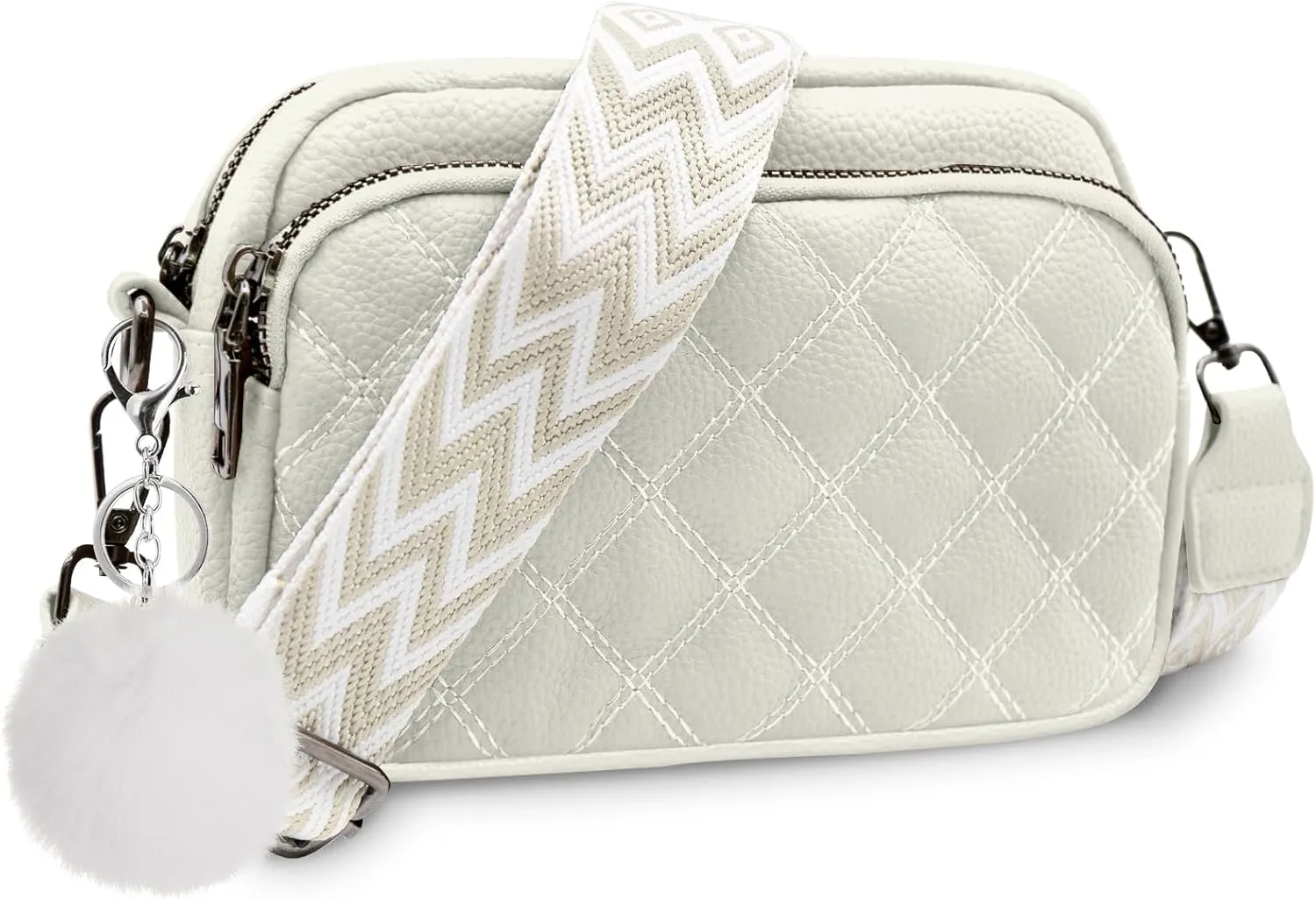 Quilted Purses for Women Crossbody Purse Small Crossbody Bag Leather Shoulder Handbags Wide Guitar Strap Purse