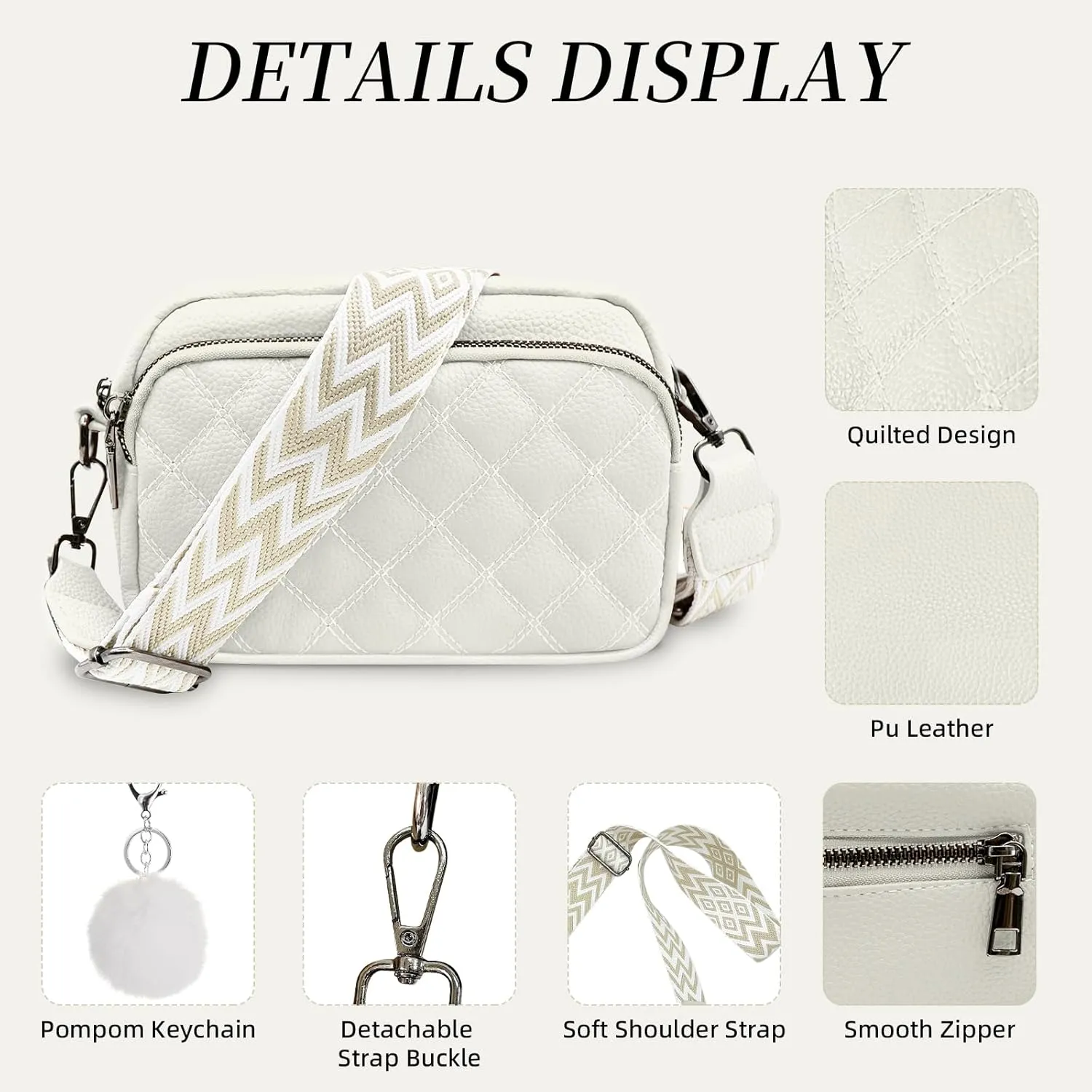 Quilted Purses for Women Crossbody Purse Small Crossbody Bag Leather Shoulder Handbags Wide Guitar Strap Purse