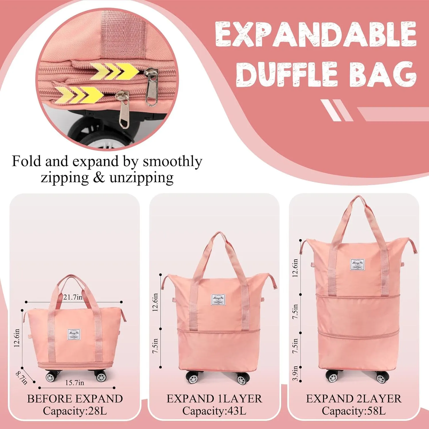 Ranslen Travel Bag With Wheels,Expandable And Foldable Luggage Bag