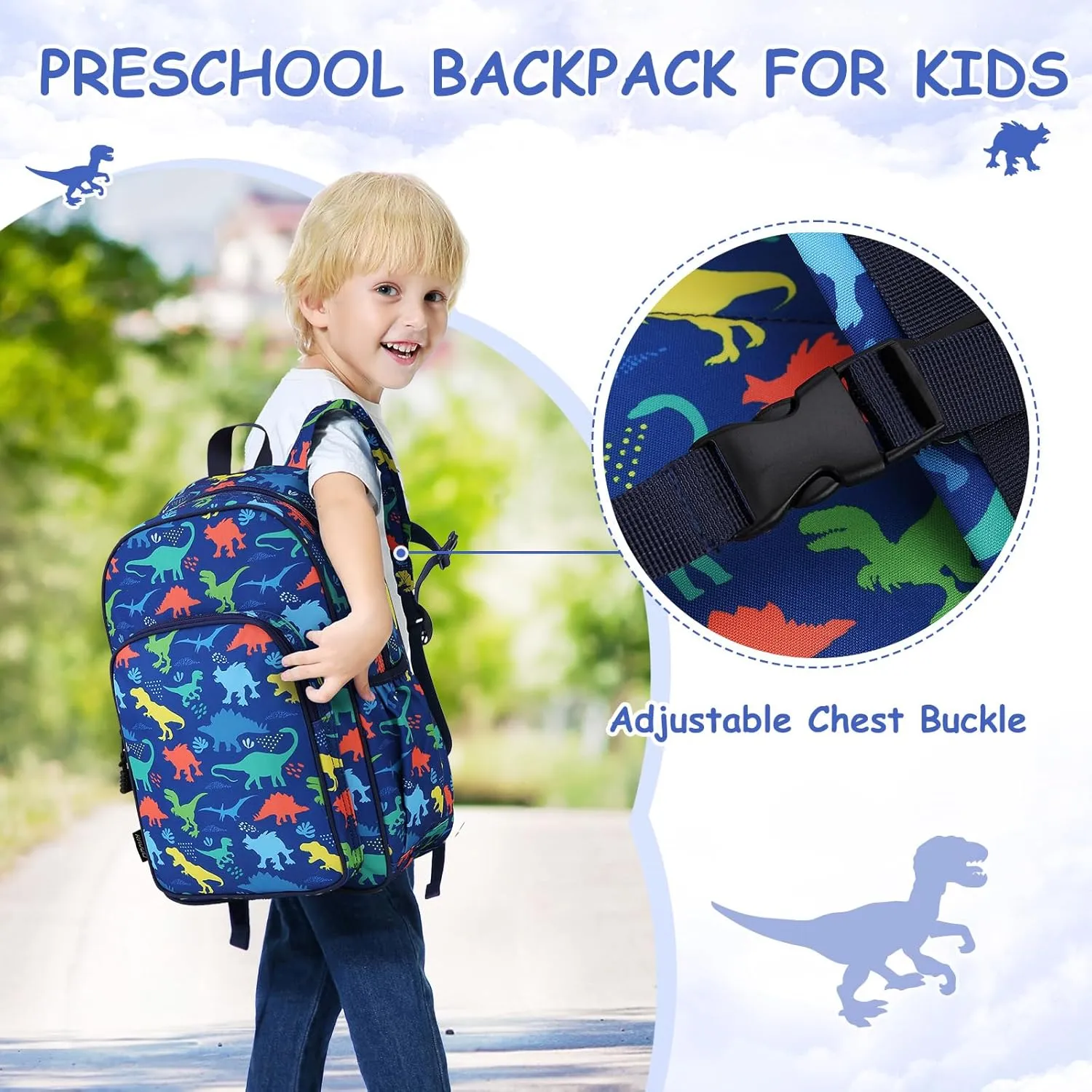 RAVUO Kids Backpack for Girls Boys, Cute Toddler School Bag Bookbag W Chest Strap