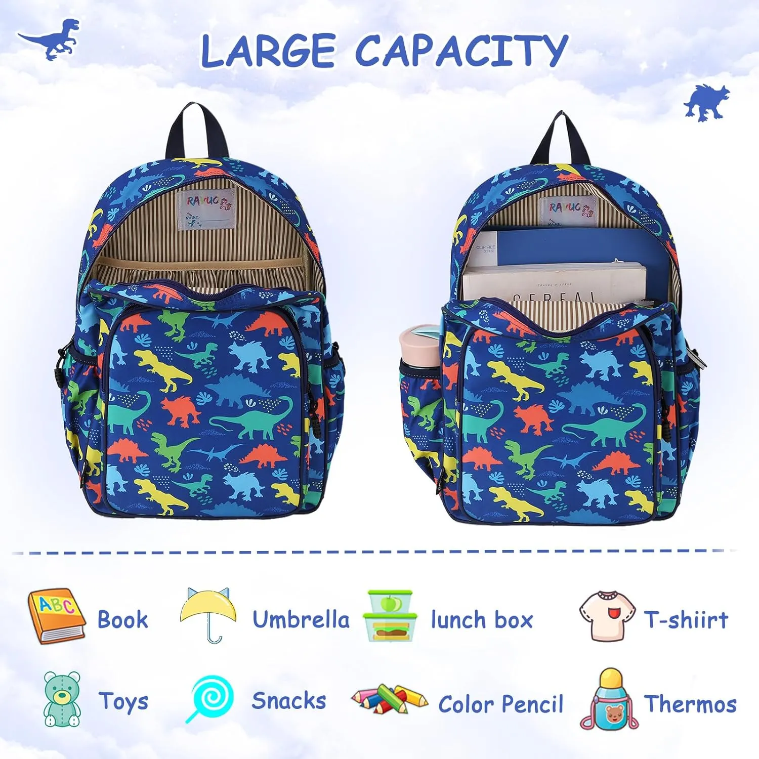RAVUO Kids Backpack for Girls Boys, Cute Toddler School Bag Bookbag W Chest Strap