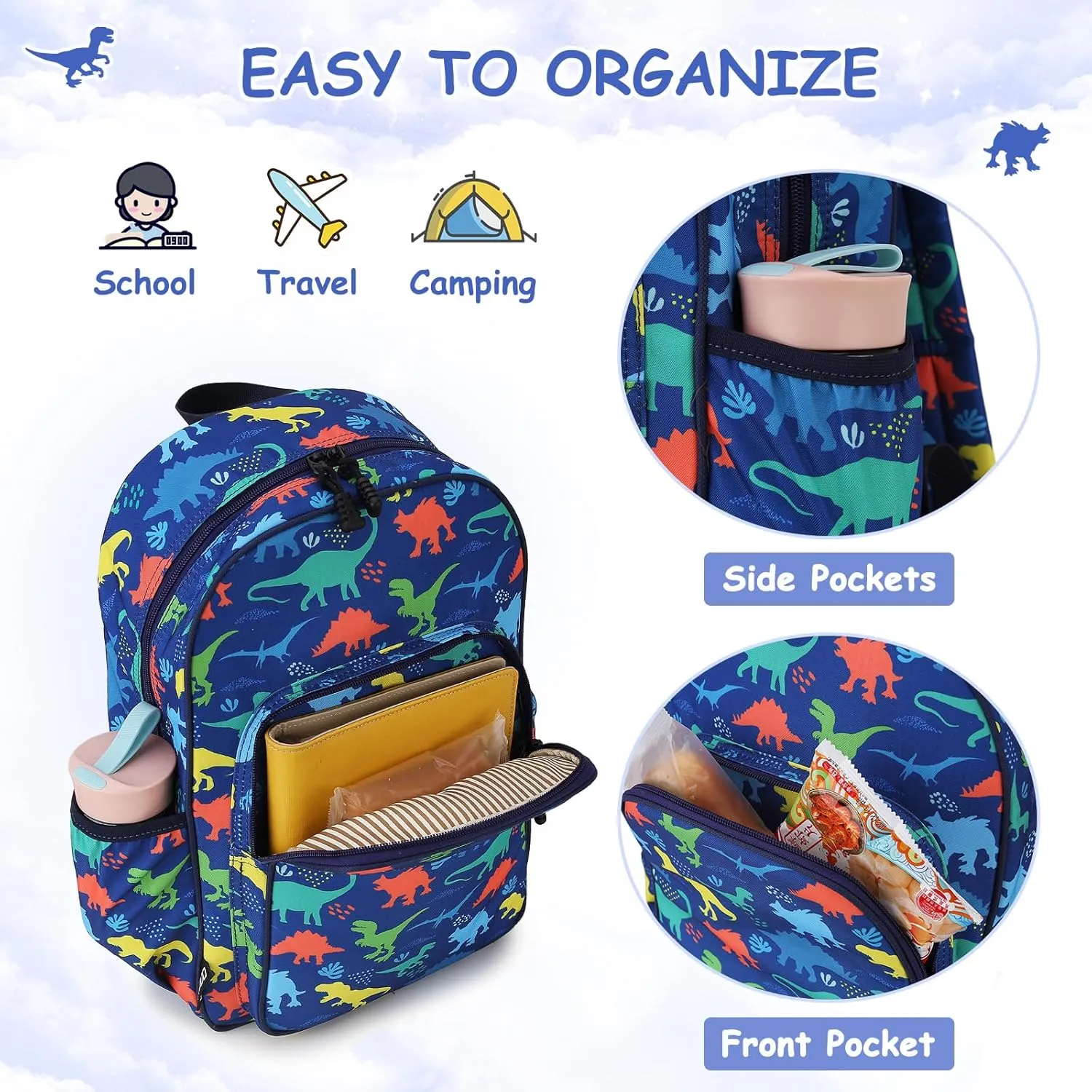 RAVUO Kids Backpack for Girls Boys, Cute Toddler School Bag Bookbag W Chest Strap