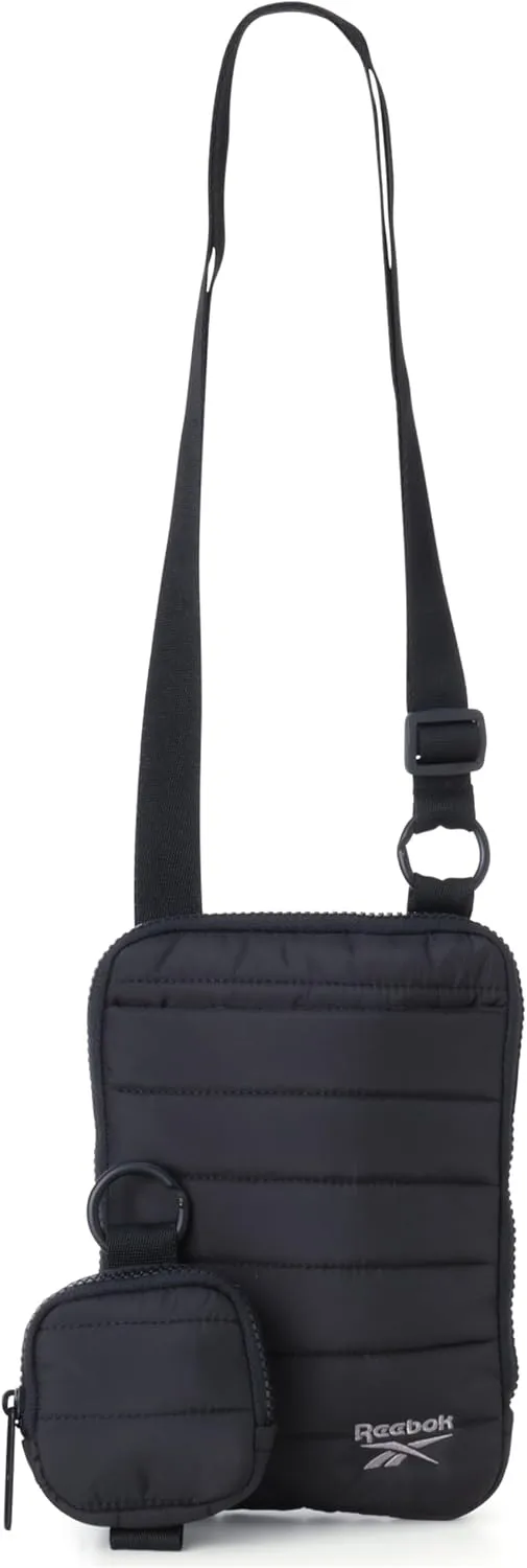 Reebok Women's Crossbody Bag - Quilted Nylon Sling Bag Travel Purse with Adjustable Strap and Secure Zipper Closures