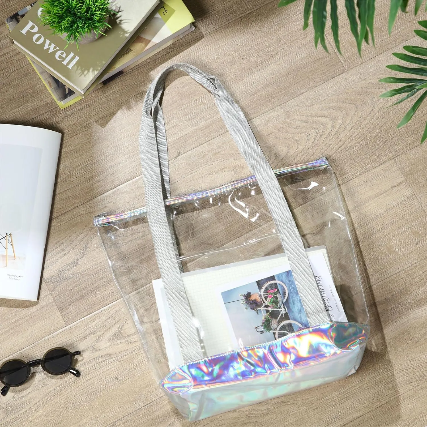 Reginary 8 Pieces Clear Tote Bags Shoulder Handbag Security Approved See Through Bag with Zipper Closure for Travel Work