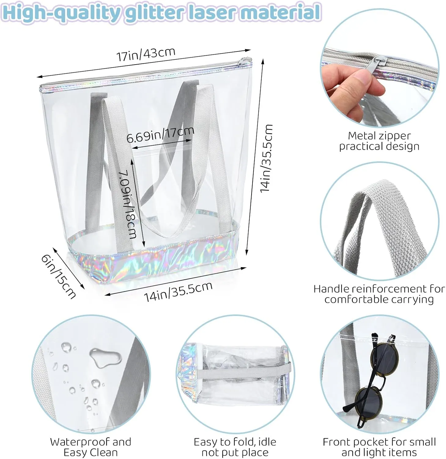 Reginary 8 Pieces Clear Tote Bags Shoulder Handbag Security Approved See Through Bag with Zipper Closure for Travel Work
