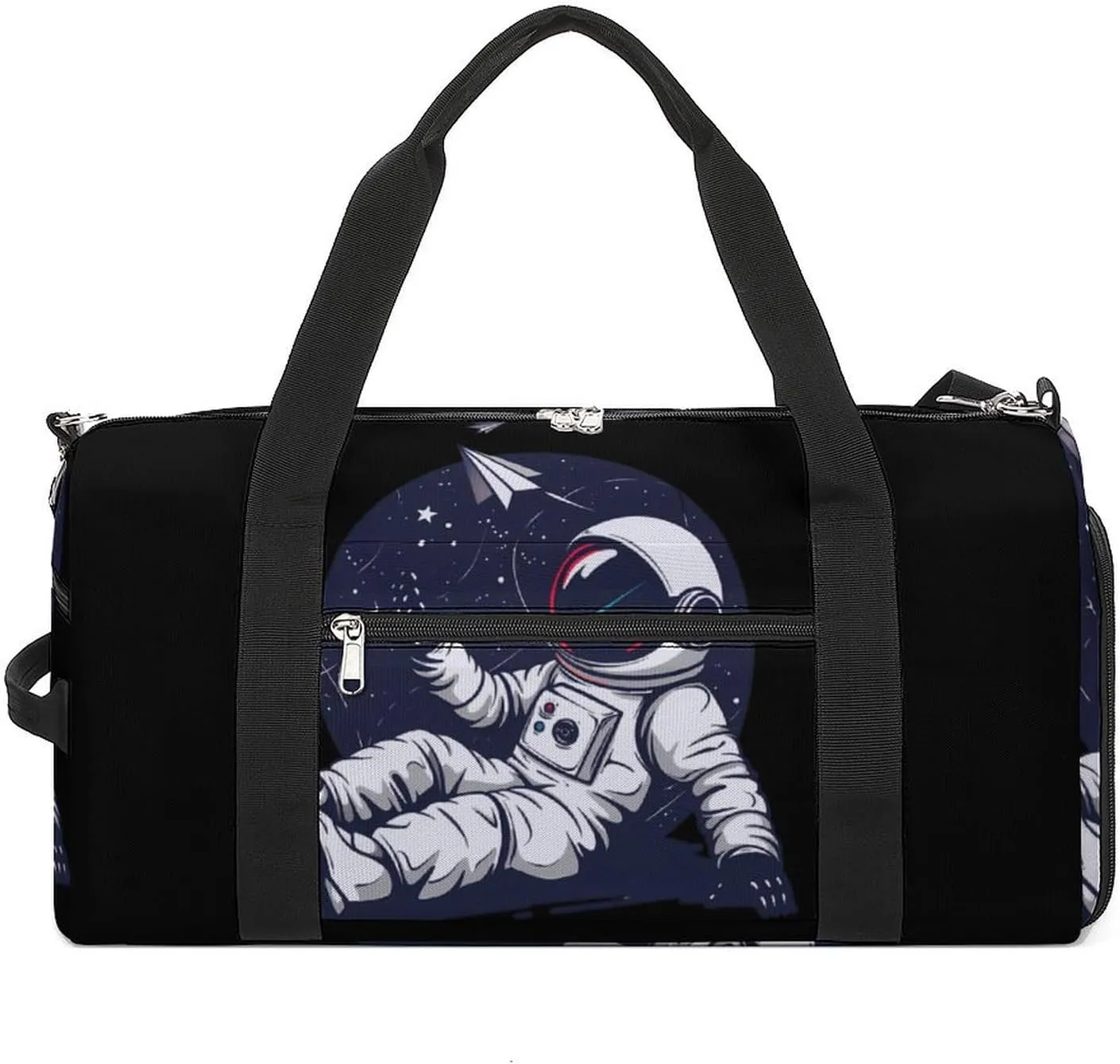 Relaxing Astronaut Throwing Paper Airplanes Sports Gym Bag Lightweight Travel Duffle Bag Carry on Weekender Bags for Women Men