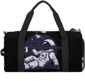 Relaxing Astronaut Throwing Paper Airplanes Sports Gym Bag Lightweight Travel Duffle Bag Carry on Weekender Bags for Women Men