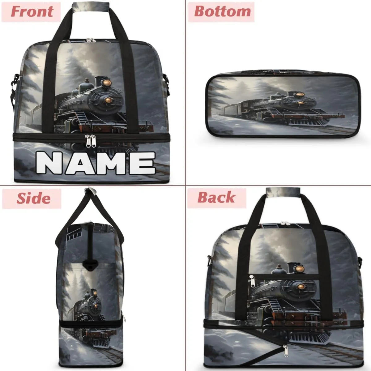 Retro Steam Trains Custom Foldable Duffle Bag with Shoes Compartment Personalized Large Capacity Waterproof Travel Weekender Bag Overnight Bag for Sports Gym