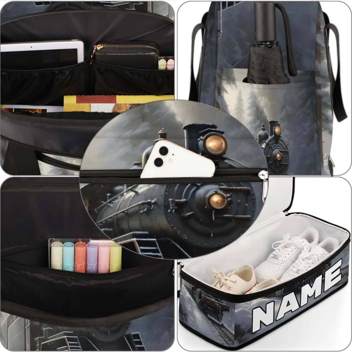 Retro Steam Trains Custom Foldable Duffle Bag with Shoes Compartment Personalized Large Capacity Waterproof Travel Weekender Bag Overnight Bag for Sports Gym