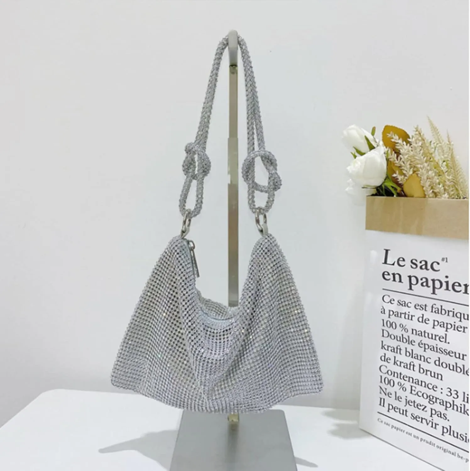 Rhinestone Purses for Women Handmade Party Shiny Hobo Bag Women's Evening Bag for Formal Wedding Cocktail Prom Party Club