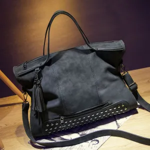 Rivet Women Leather Handbag Fashion Tassel Messenger Bag Vintage Shoulder Bag Large Top-Handle Bags Mummy Package