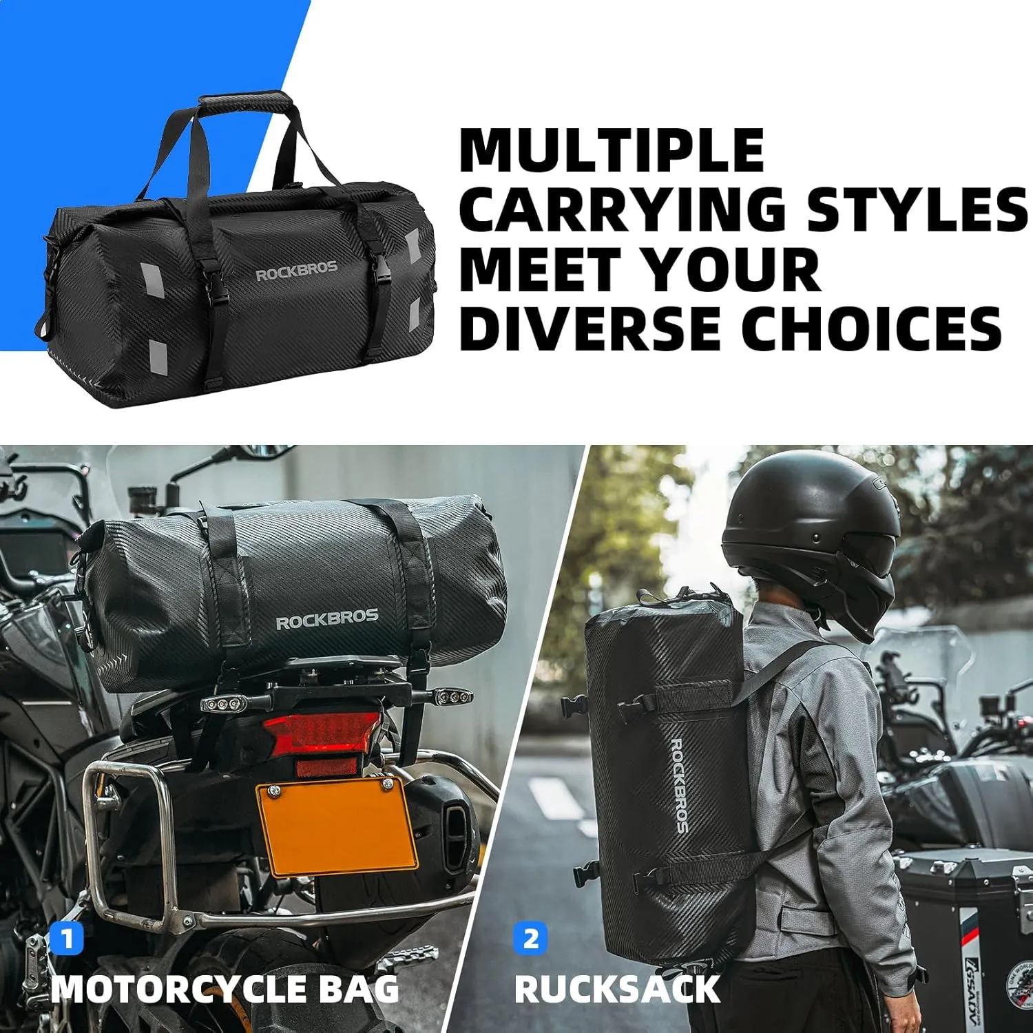 ROCKBROS Waterproof Duffel Bag 20-60L Motorcycle Travel Dry Duffel Bag for Motorcycling Boating Kayaking Camping Fishing Outdoor Adventure for Men Women
