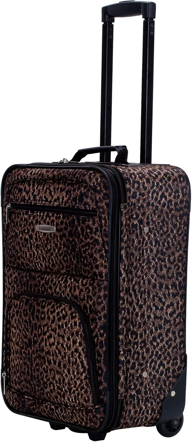 Rockland Vara Softside 3-Piece Upright Luggage Set, Expandable,Lightweight,Telescopic Handle,Wheel, Leopard, (20/22/28)