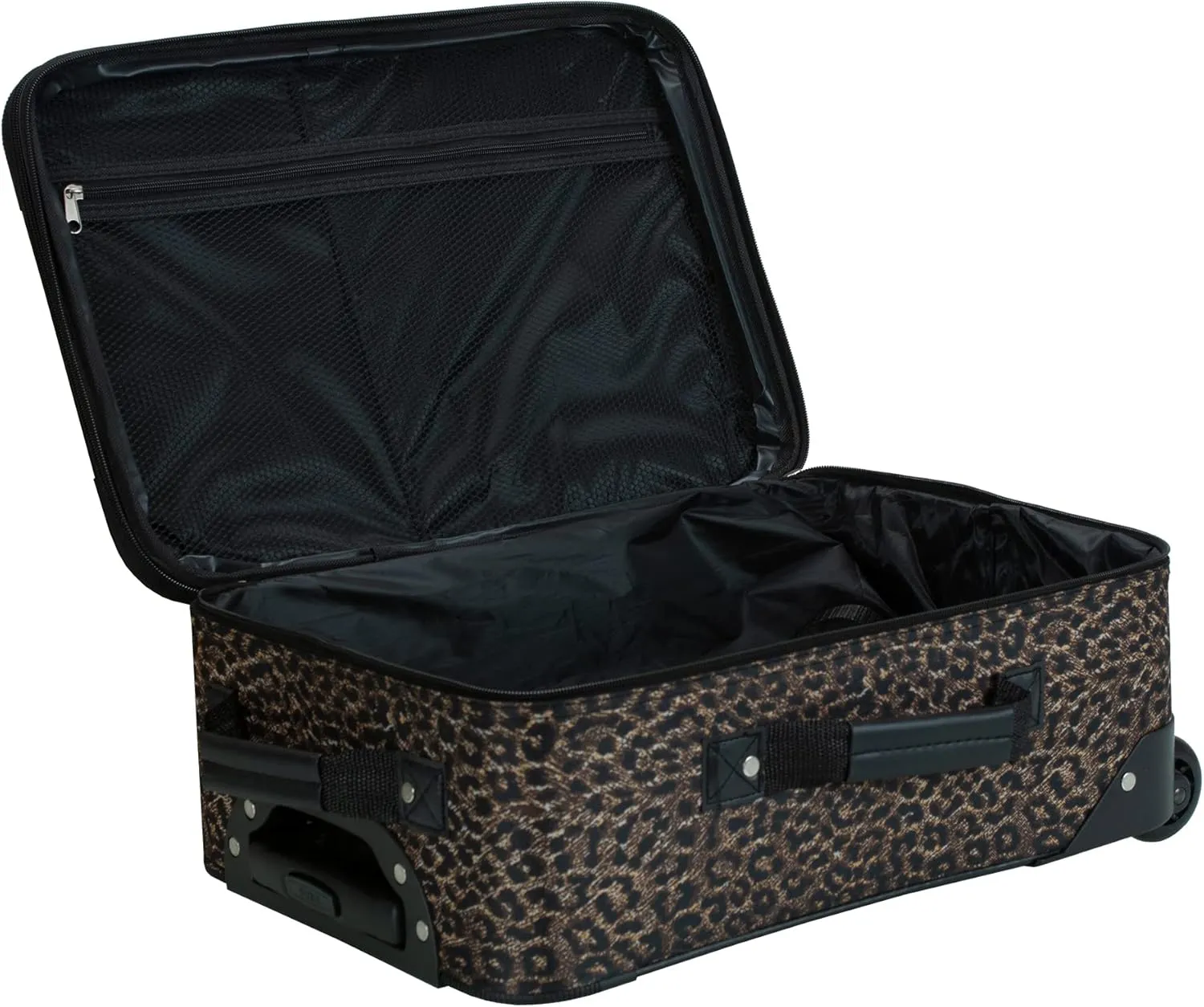 Rockland Vara Softside 3-Piece Upright Luggage Set, Expandable,Lightweight,Telescopic Handle,Wheel, Leopard, (20/22/28)
