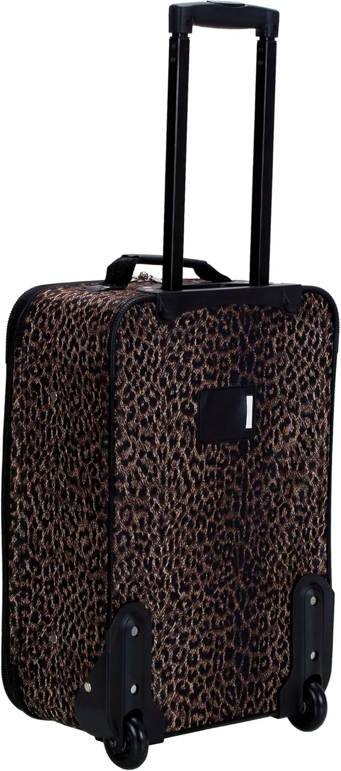 Rockland Vara Softside 3-Piece Upright Luggage Set, Expandable,Lightweight,Telescopic Handle,Wheel, Leopard, (20/22/28)