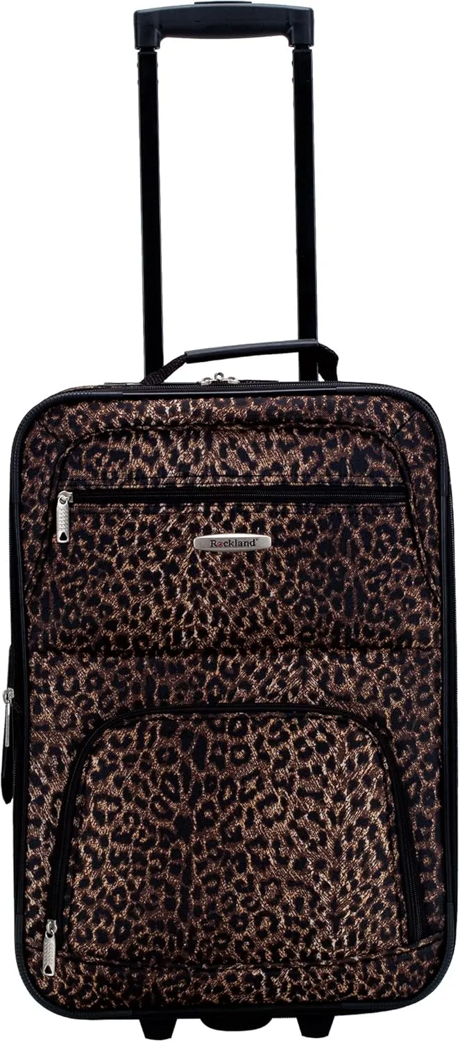 Rockland Vara Softside 3-Piece Upright Luggage Set, Expandable,Lightweight,Telescopic Handle,Wheel, Leopard, (20/22/28)