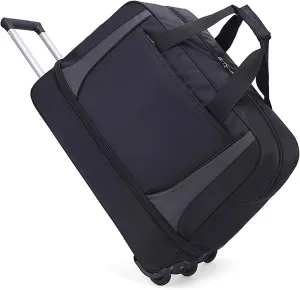 Rolling Duffle Bag, Wheeled Duffle Bag Large Capacity Foldable Travel Luggage with Telescopic Handle, Waterproof Overnight Bag for Travel, Gym, Yoga(Black,Medium)
