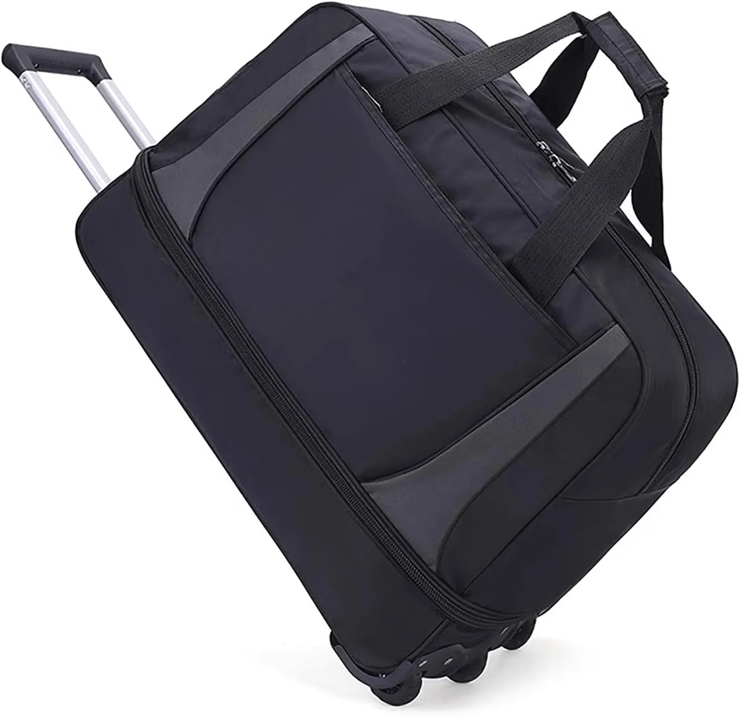 Rolling Duffle Bag, Wheeled Duffle Bag Large Capacity Foldable Travel Luggage with Telescopic Handle, Waterproof Overnight Bag for Travel, Gym, Yoga(Black,Medium)
