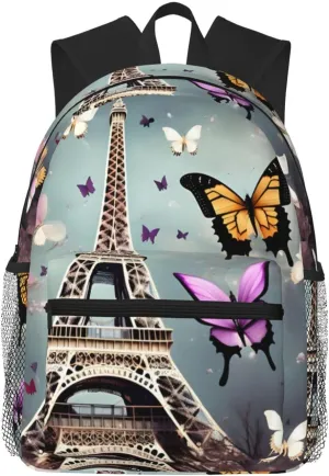 Romantic Paris Butterfly Eiffel print Lightweight duffel bag, travel hiking daypack, comfortable backpack, sports bag