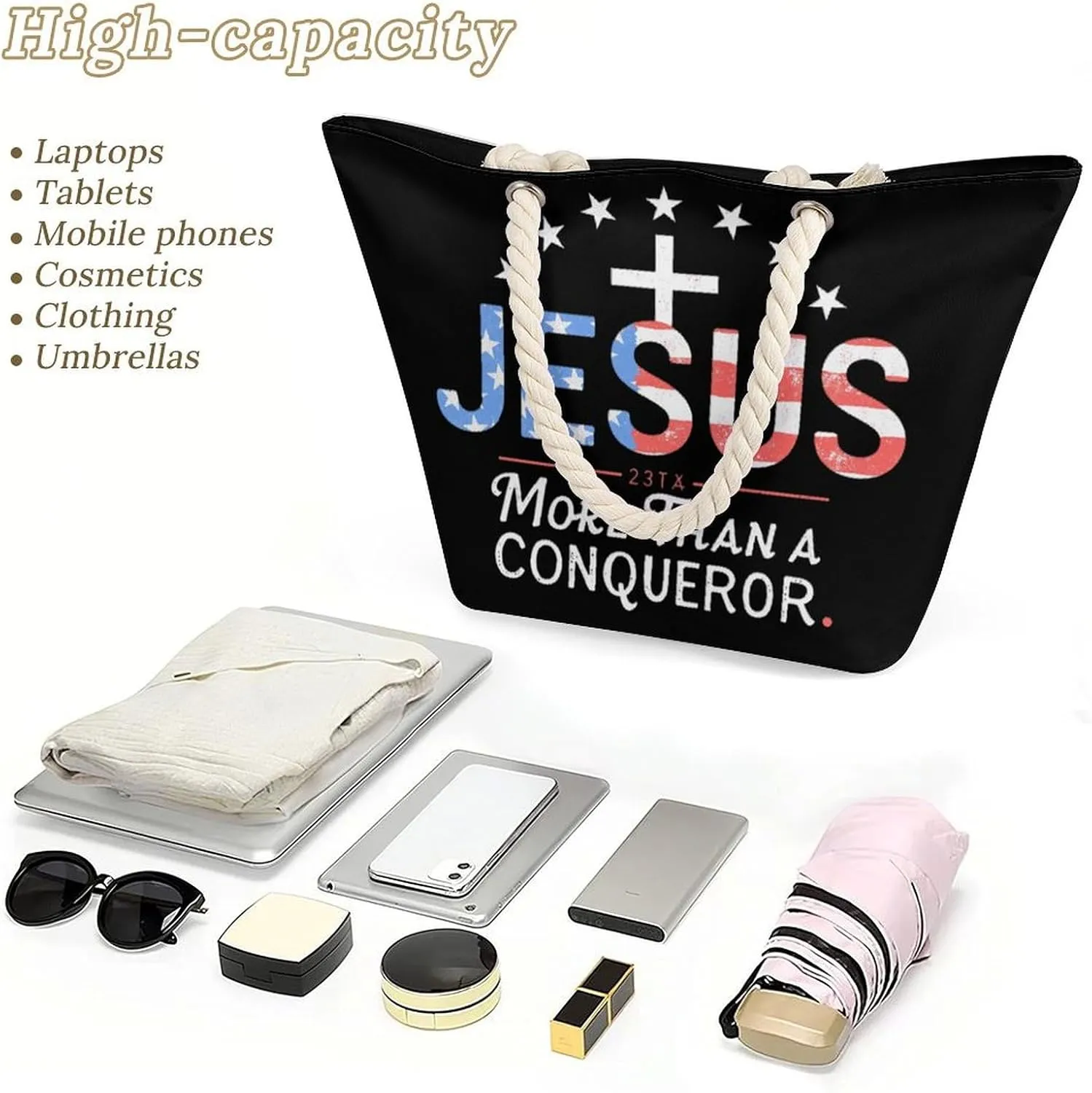 Rope Bag Women Men Beach Tote Bag with Hemp Rope Handle Top Zipper Boat Bag Large Capacity Handbag