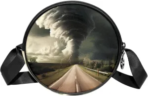 Round Cross Body Bag, Womens Purses, Long Strap Crossbody Bag for Traveling, Road and Tornado