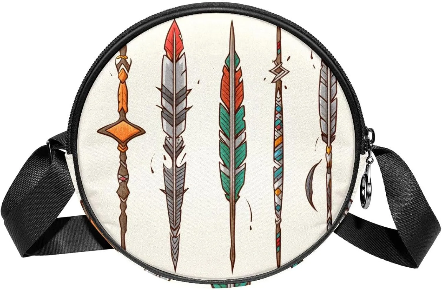 Round Crossbody Bags for Traveling, Womens Purses, arrows and feathers