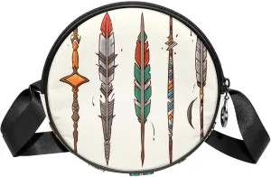 Round Crossbody Bags for Traveling, Womens Purses, arrows and feathers
