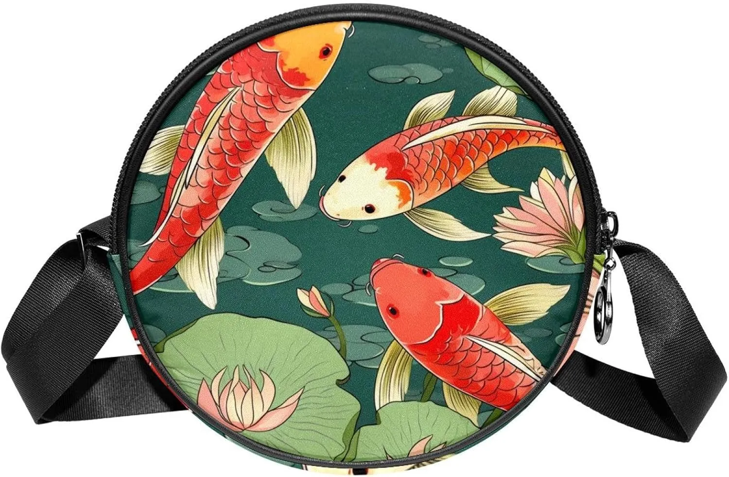 Round Crossbody Bags for Traveling, Womens Purses, pond fish