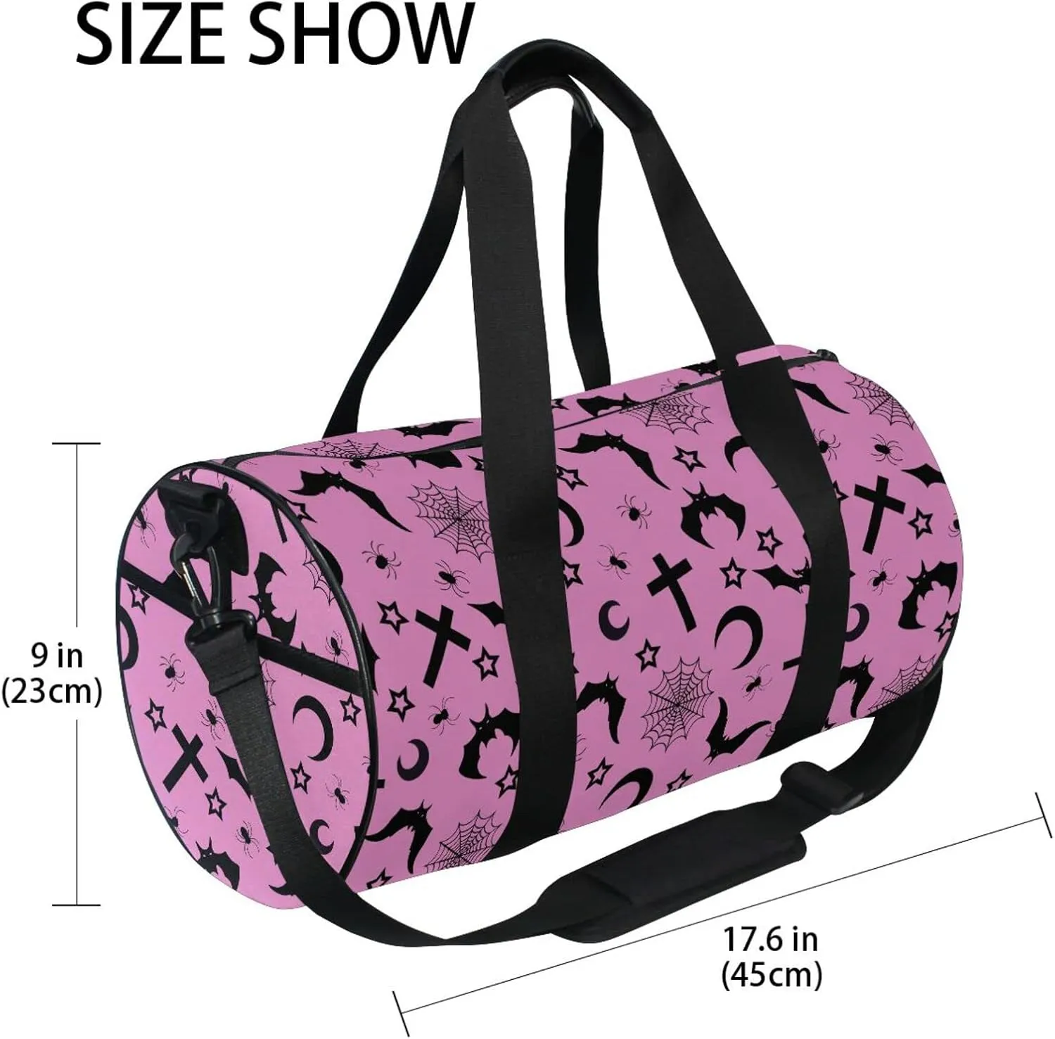 Round Duffel Sports Bag Bats Crosses Stars Gothic Lightweight with Inner Pocket Gym Bag for Men Women Duffle Bag for Travel Sports