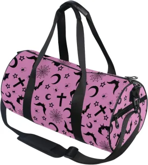 Round Duffel Sports Bag Bats Crosses Stars Gothic Lightweight with Inner Pocket Gym Bag for Men Women Duffle Bag for Travel Sports