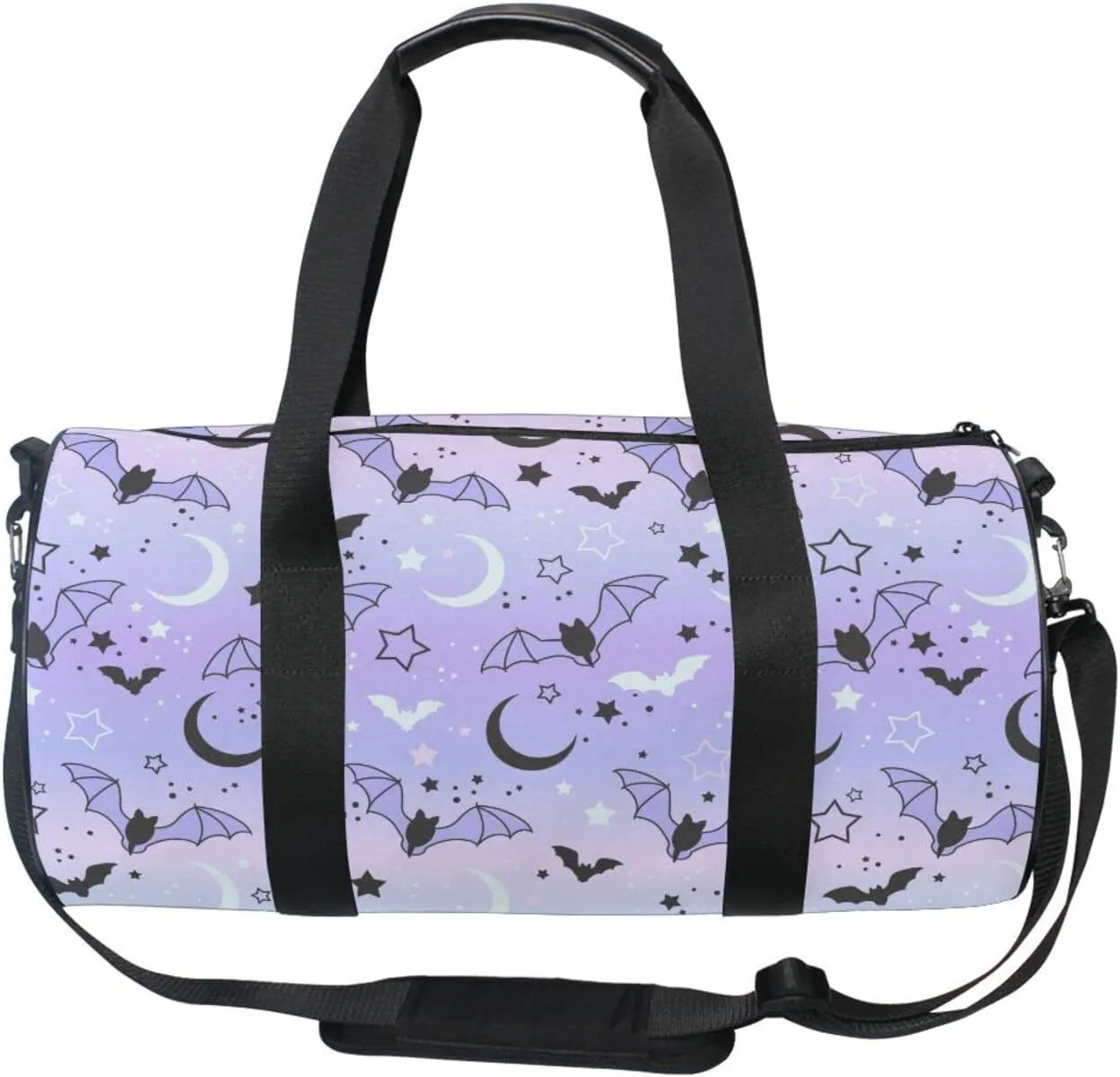 Round Duffel Sports Bag Purple Bat Moon Lightweight with Inner Pocket Gym Bag for Men Women Duffle Bag for Travel Sports