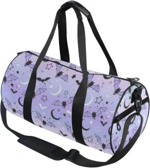 Round Duffel Sports Bag Purple Bat Moon Lightweight with Inner Pocket Gym Bag for Men Women Duffle Bag for Travel Sports