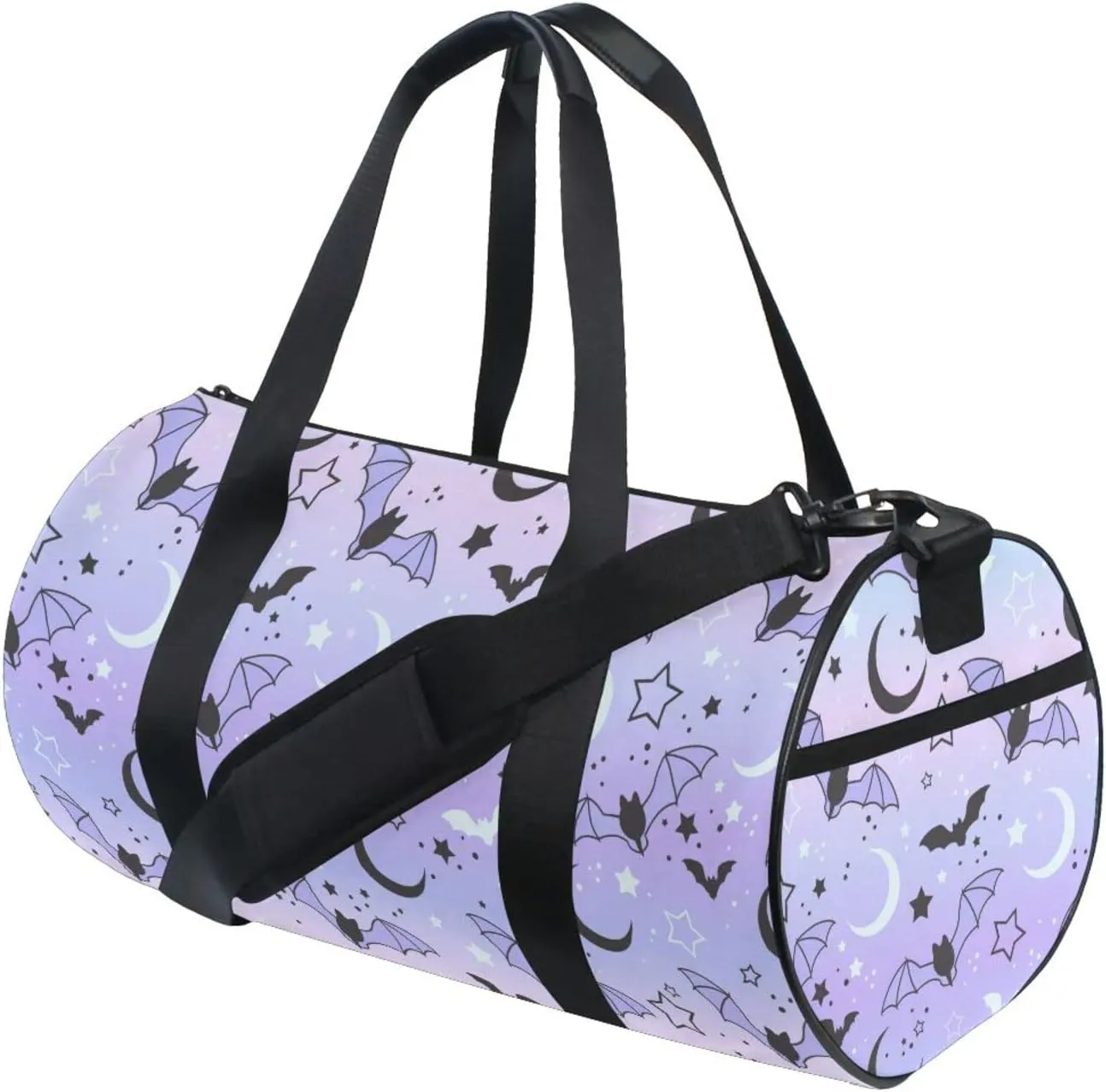 Round Duffel Sports Bag Purple Bat Moon Lightweight with Inner Pocket Gym Bag for Men Women Duffle Bag for Travel Sports