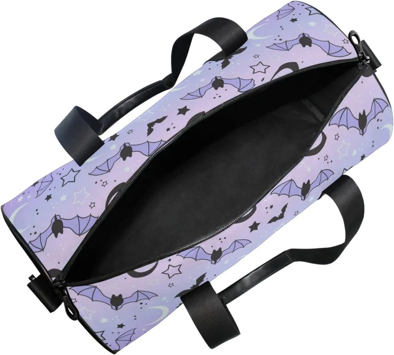 Round Duffel Sports Bag Purple Bat Moon Lightweight with Inner Pocket Gym Bag for Men Women Duffle Bag for Travel Sports