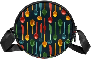 Round Purses for women crossbody bag, Small Shoulder Bag, Forks and knives Seamless
