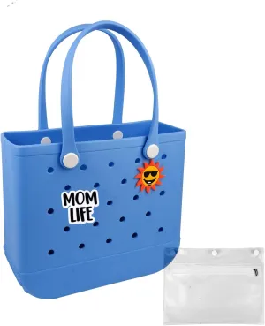 Rubber Beach Tote Bag - Waterproof Washable Durable Open Purses with Zipper Pocket and Phone Pouch for Pool Boat