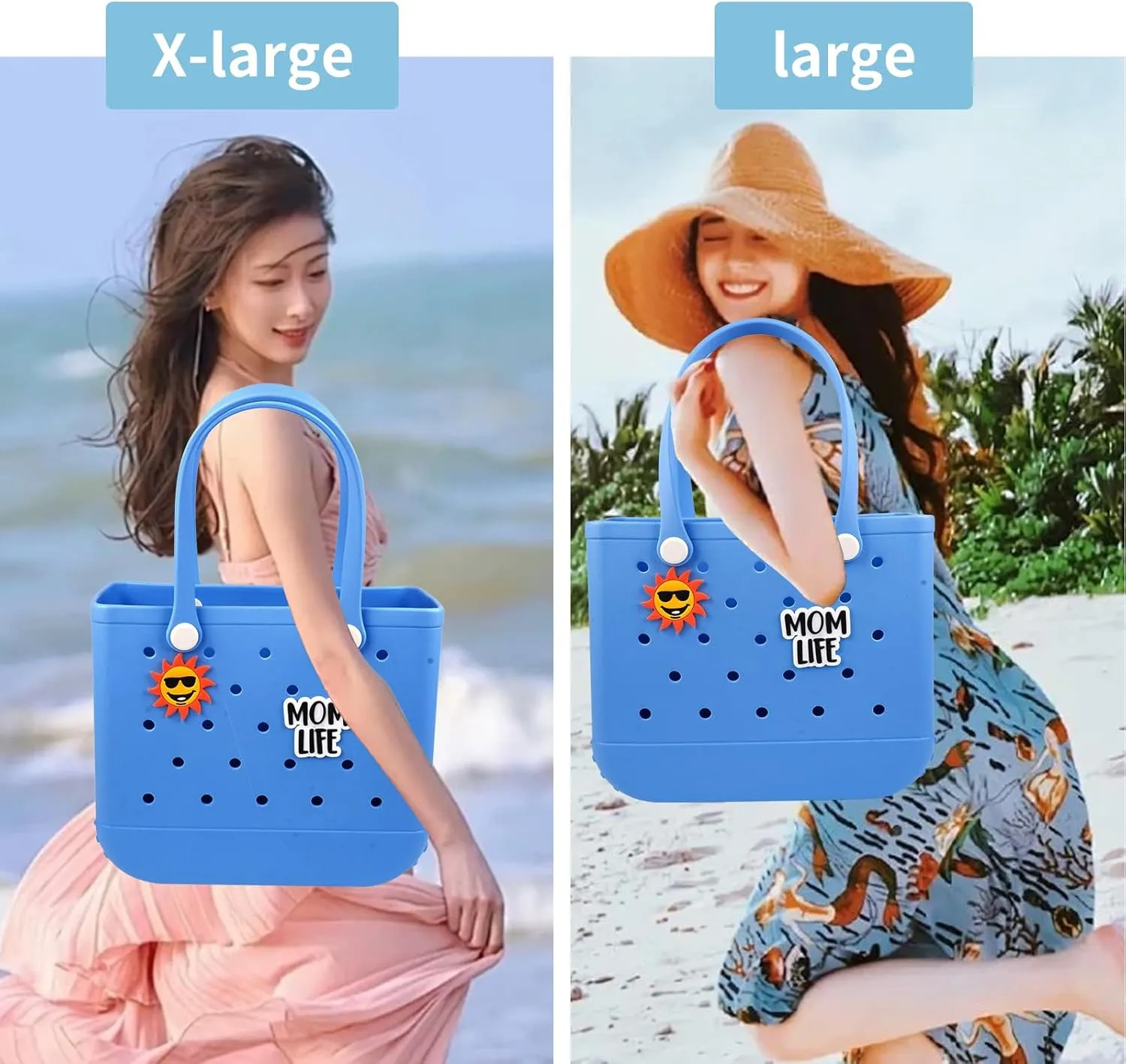 Rubber Beach Tote Bag - Waterproof Washable Durable Open Purses with Zipper Pocket and Phone Pouch for Pool Boat