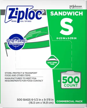 SC Johnson Professional Ziploc Sandwich Bags, Easy Open Tabs, 500 Count