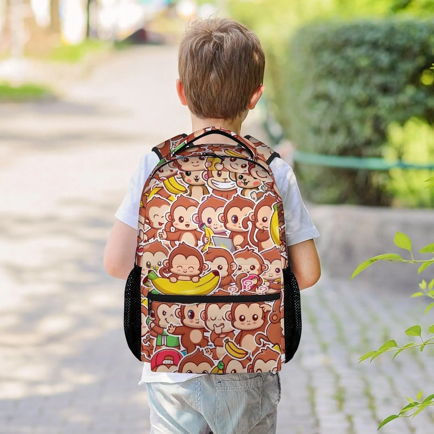School Backpack for Girls Boys - 17 Inch Cute Backpacks for Monkey Lovers - Brown Lightweight Durable Bookbag for Elementary School
