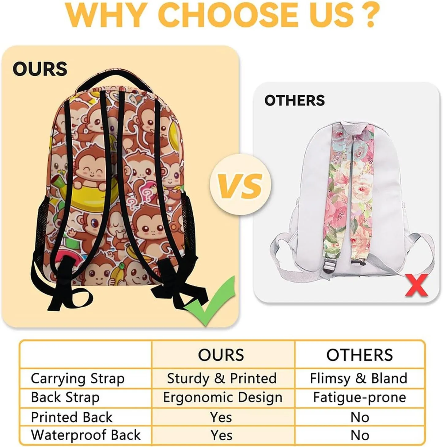School Backpack for Girls Boys - 17 Inch Cute Backpacks for Monkey Lovers - Brown Lightweight Durable Bookbag for Elementary School
