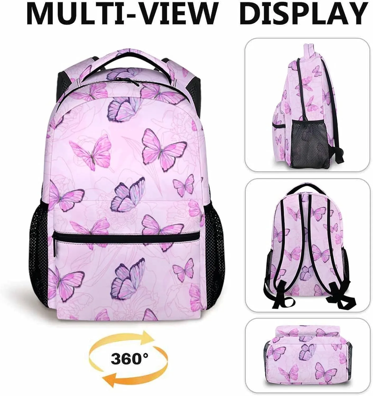 School Backpack for Girls - Cute Butterfly Backpack for Kids Student 17" Lightweight Bookbag for School Schoolbag Elementary, Girls Backpacks Ages 6-8