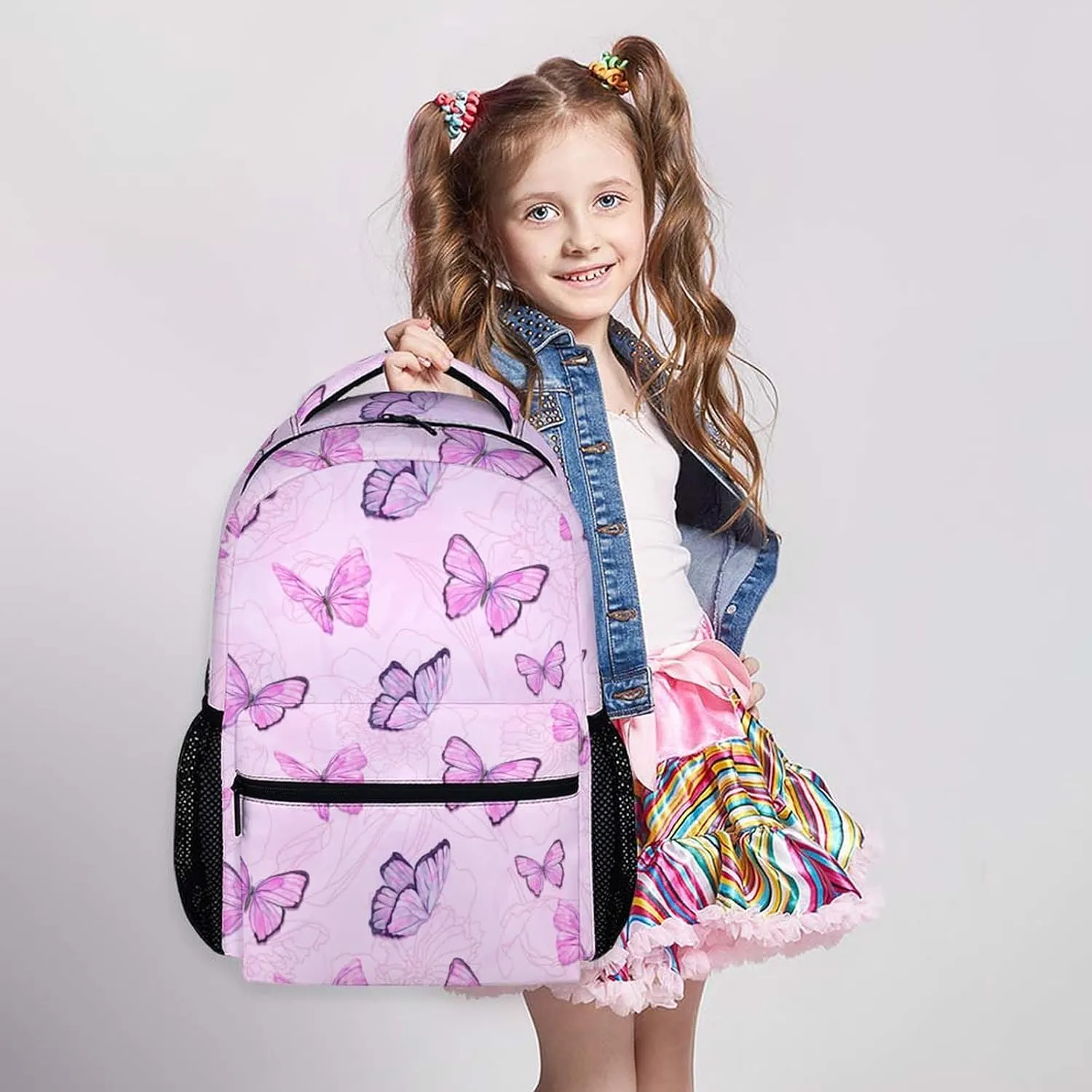 School Backpack for Girls - Cute Butterfly Backpack for Kids Student 17" Lightweight Bookbag for School Schoolbag Elementary, Girls Backpacks Ages 6-8