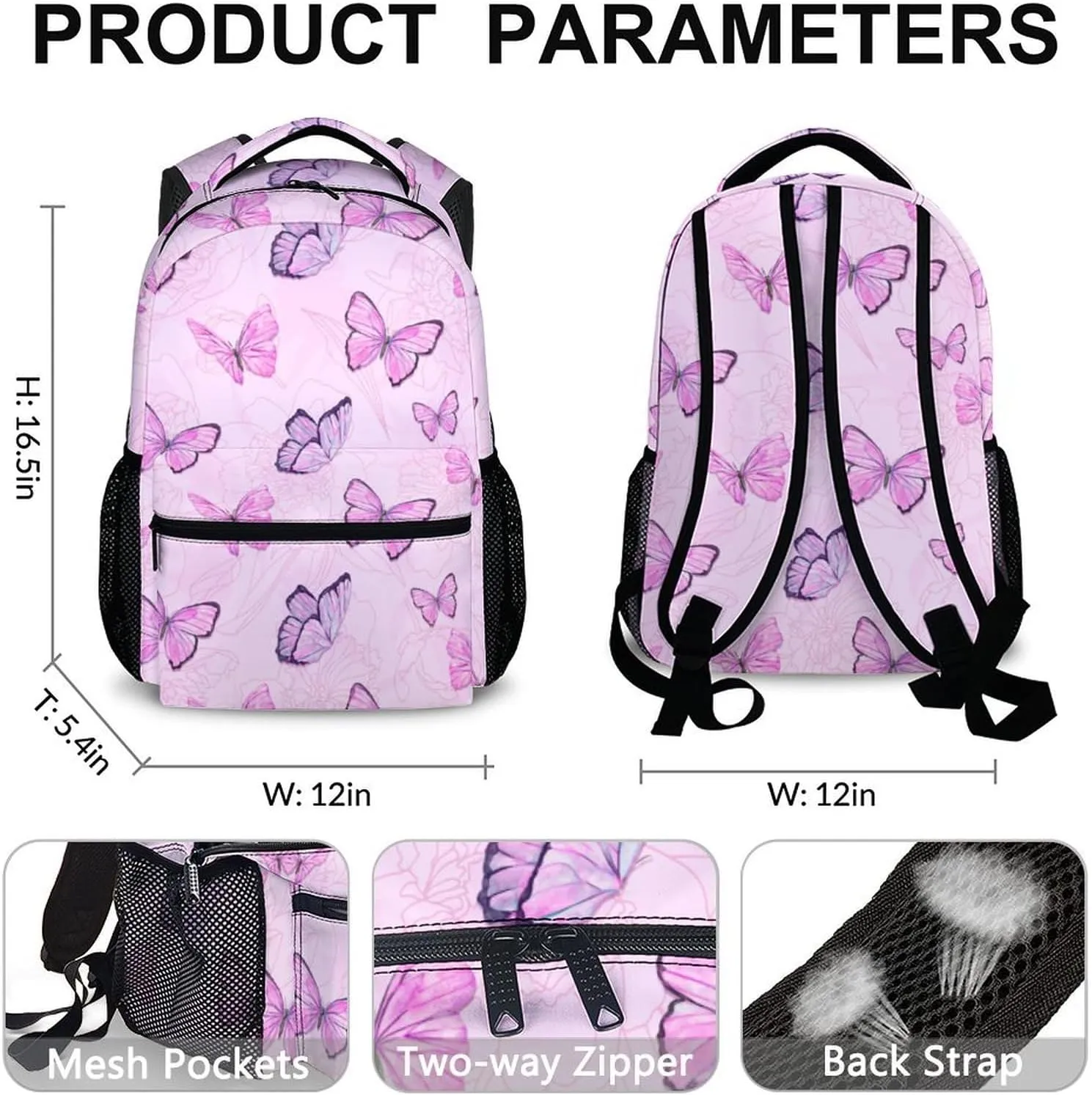 School Backpack for Girls - Cute Butterfly Backpack for Kids Student 17" Lightweight Bookbag for School Schoolbag Elementary, Girls Backpacks Ages 6-8