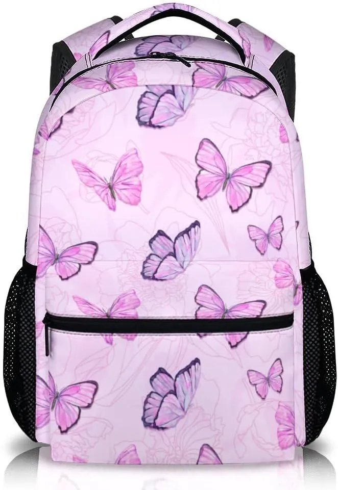 School Backpack for Girls - Cute Butterfly Backpack for Kids Student 17" Lightweight Bookbag for School Schoolbag Elementary, Girls Backpacks Ages 6-8