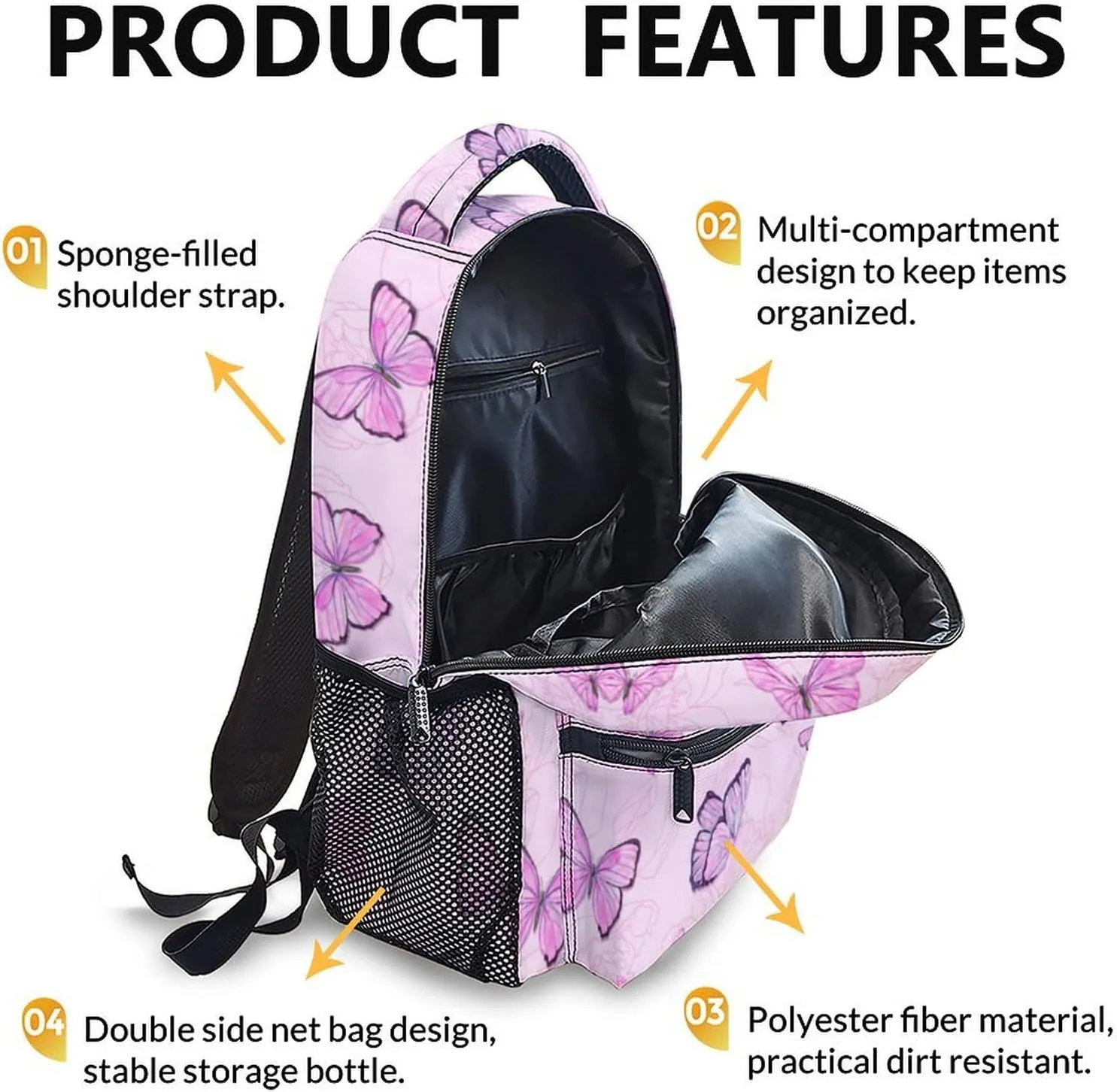 School Backpack for Girls - Cute Butterfly Backpack for Kids Student 17" Lightweight Bookbag for School Schoolbag Elementary, Girls Backpacks Ages 6-8